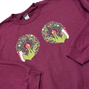 Gildan Grinch Wreath Christmas Long Sleeve‎ Sweatshirt Women's Medium
